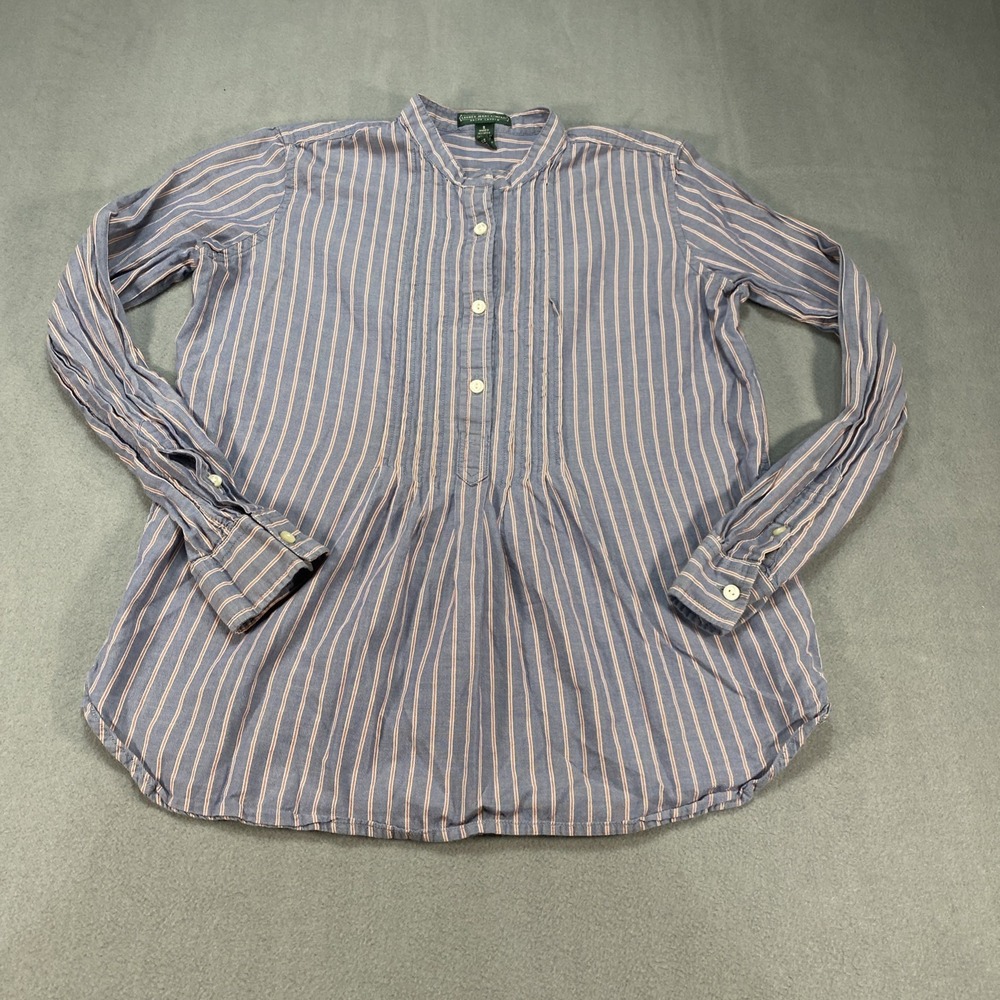 VTG Lauren Jeans Co Ralph Lauren Womens 1/2 Button Down Top Blue Striped Small - Picture 1 of 6